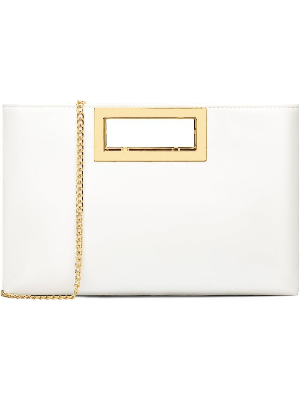 Women's White Clutch Purse Gold Chain Strap Handle Handbag Wedding Evening Bag